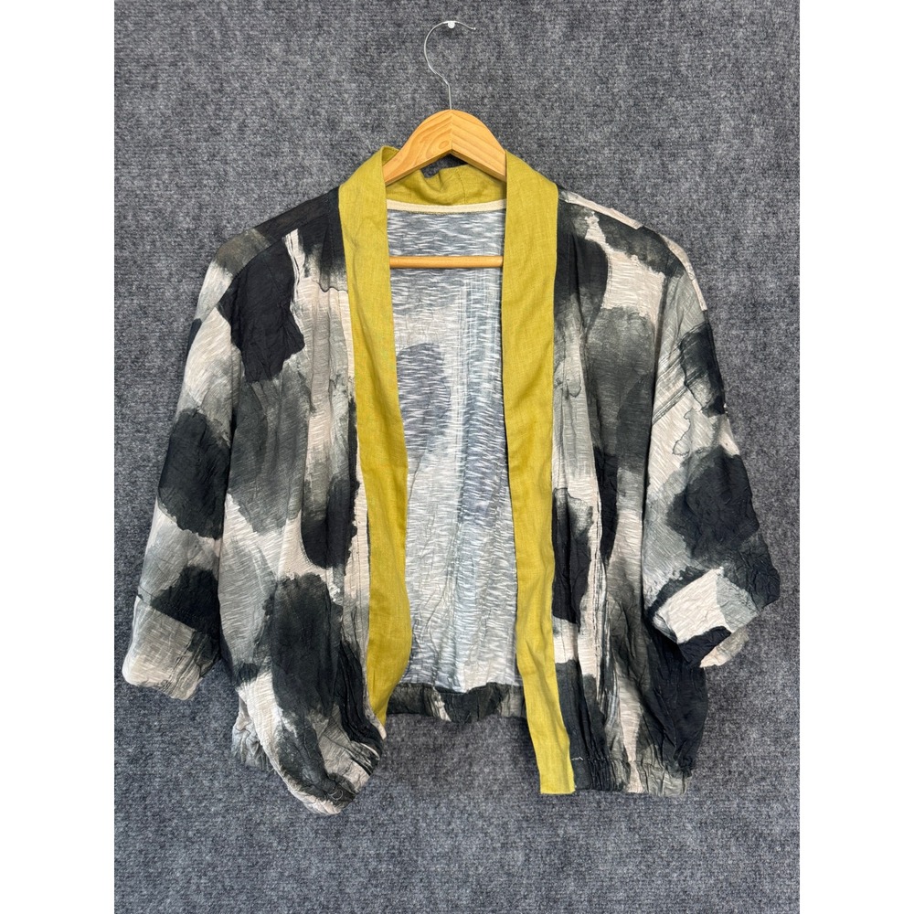 Gershon Bram Kimono Jacket Women L‎ Gray Abstract Brushstroke Work Office Artsy